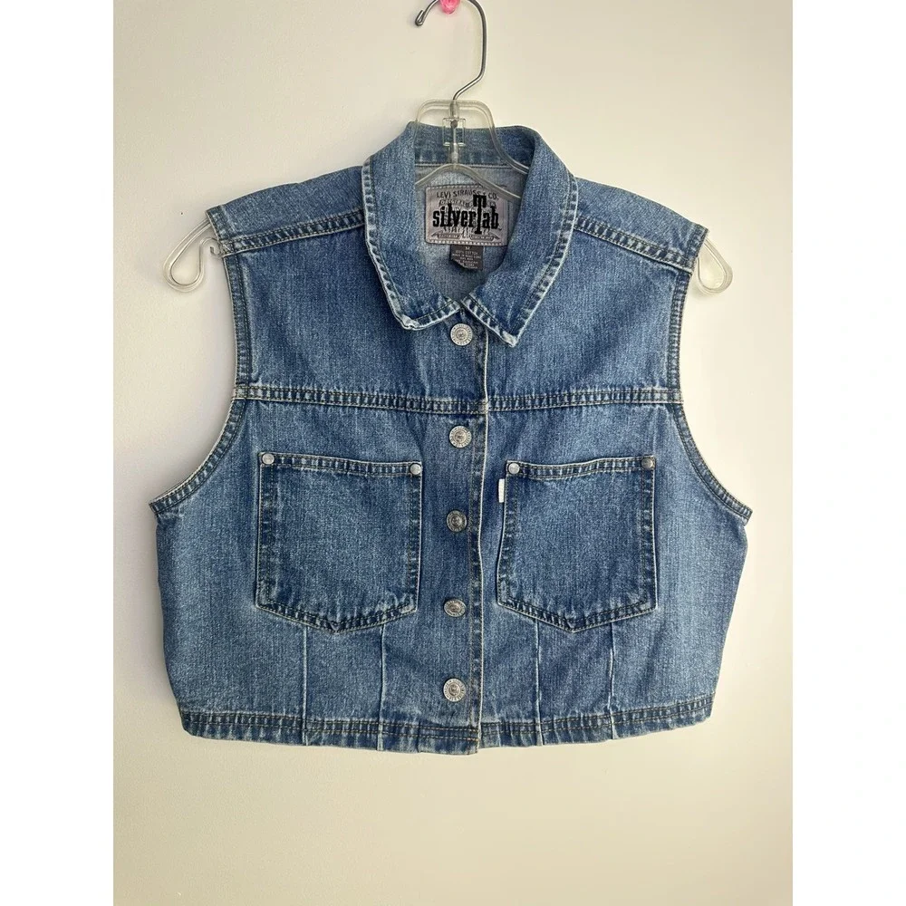 Vintage Levis SilverTab Denim Shirt Dress Womens M Blue Sleeveless Belted 90s